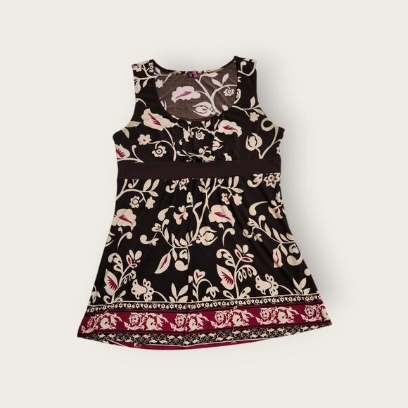 Agenda Tops - Vintage Y2k Agenda brown floral empire waist flowy babydoll sleeveless shirt